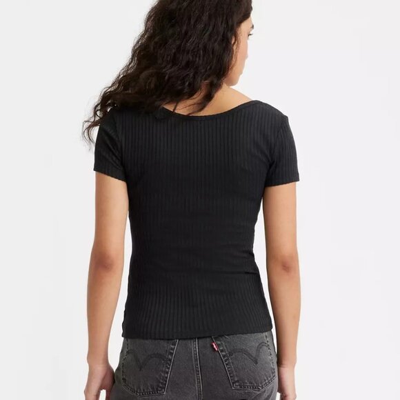 NWOT Levi's Bodega Open Neck Stretch Ribbed Short Sleeve Shirt, Black, Size XS - Picture 4 of 8